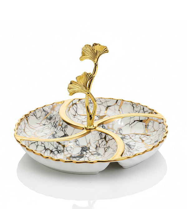 Luxury 4-Section Porcelain Serving Tray with Handle