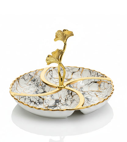 Luxury 4-Section Porcelain Serving Tray with Handle