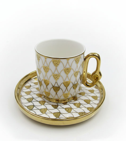 Luxury Porcelain Coffee Cup & Saucer Set (6 Cups)