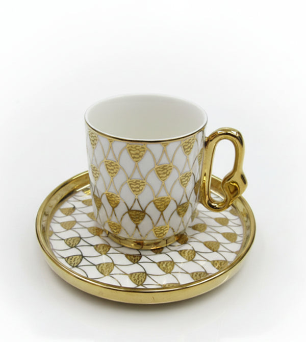 Luxury Porcelain Coffee Cup & Saucer Set (6 Cups)