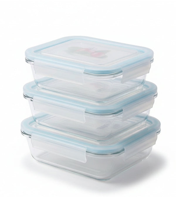 Glass Food Storage Container Set with Airtight Lock Lid (3 Sizes)