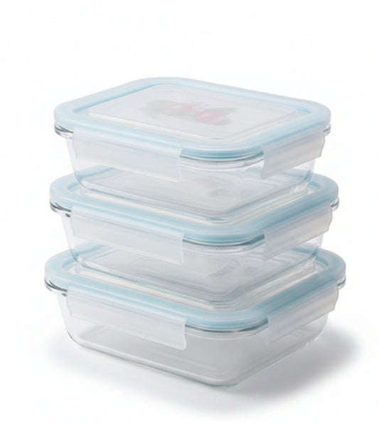 Glass Food Storage Container Set with Airtight Lock Lid (3 Sizes)