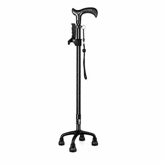 Ultra-Light Carbon Fiber Walking Cane with Quad Base & Adjustable Height