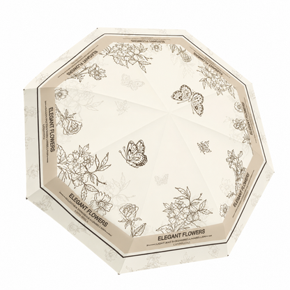 Elegant Flowers Automatic Floral Umbrella (UV Protection, Windproof, Compact 3-Fold Design)